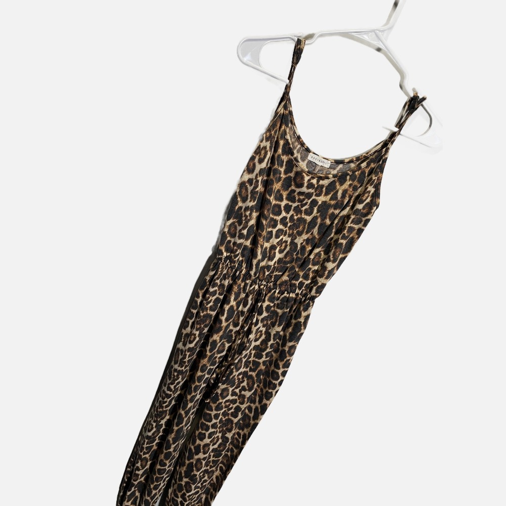 Socialite Leopard Print‎ Jumpsuit XS Brown Animal Print Spaghetti Strap Knit